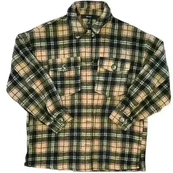 Forever 21 Ladies Black And Tan Heavy Buffalo Plaid Button Down Shirt Size Small - Picture 10 of 15